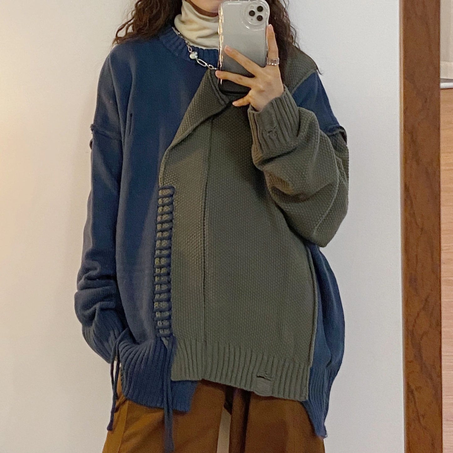 Style Top Knitted Coat Stitching Fashion