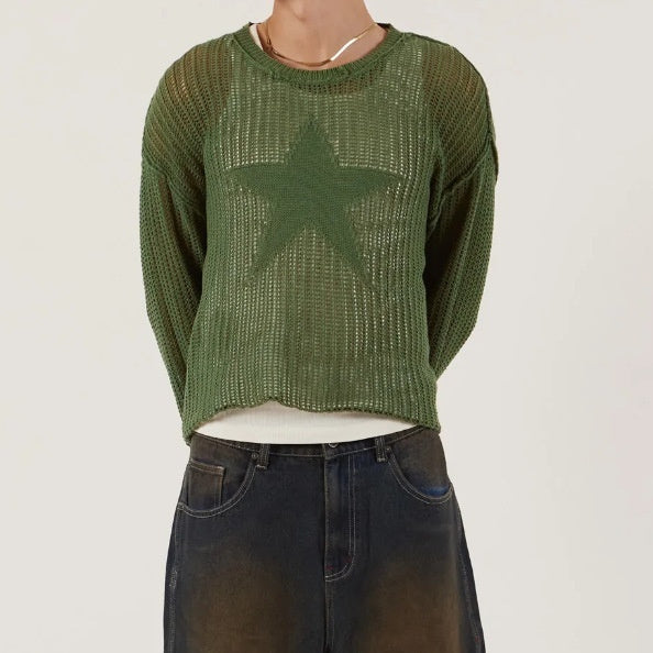 Women's Fashion Five-pointed Star Hollow Out Sweater Loose Casual