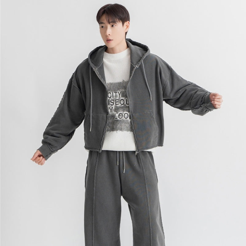 Fashion Wash Retro Distressed Frayed Three-dimensional Patchwork Hoodie