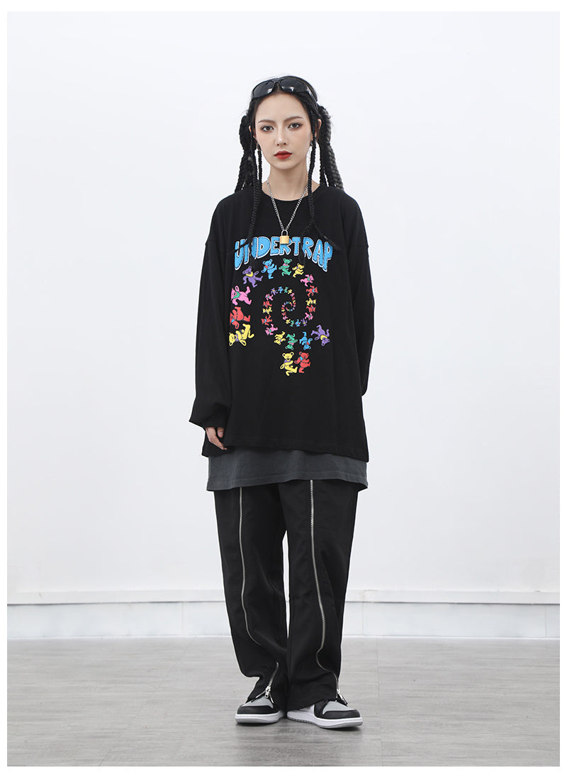 Dark zipper wide-leg pants