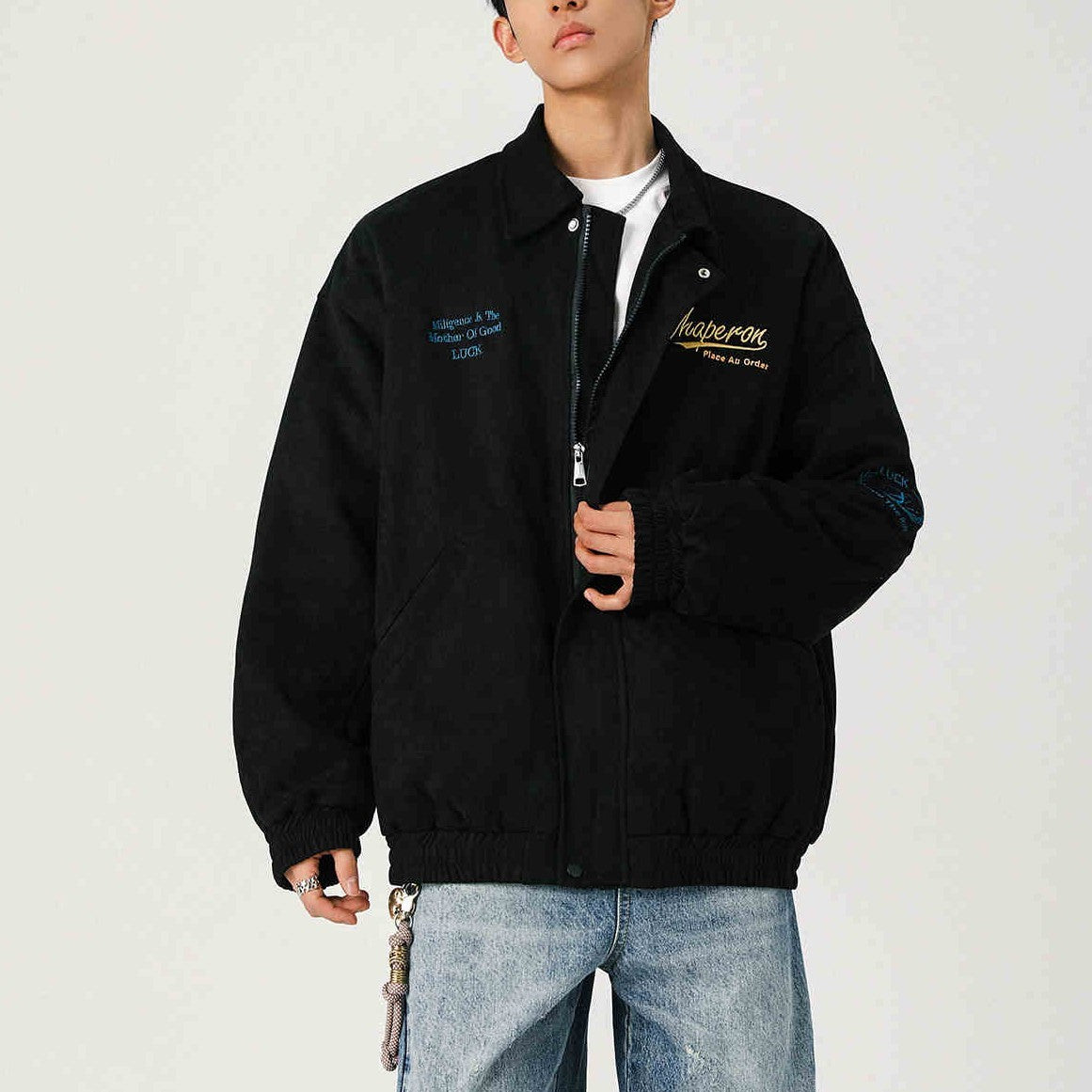 Suede Embroidered Coat For Men