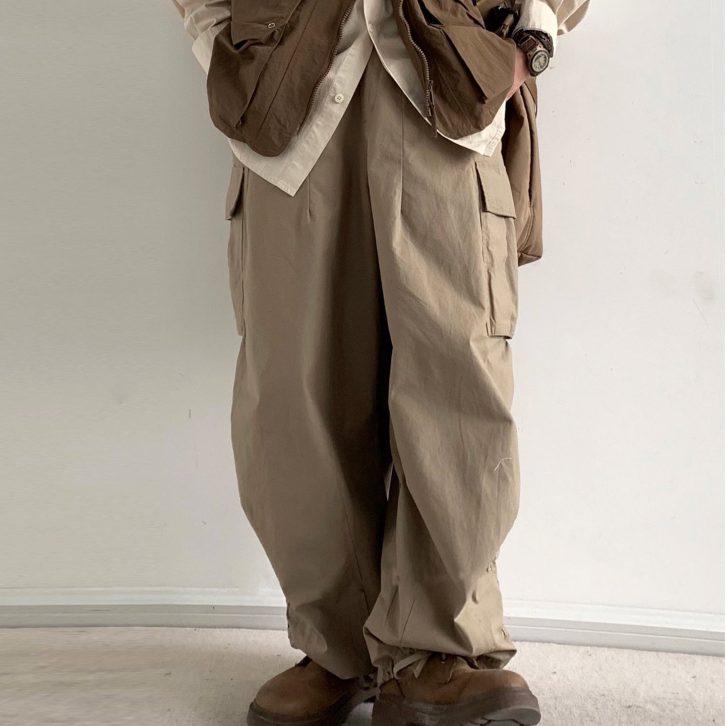 Japanese-style Retro Loose Wide-leg Workwear Trousers Thin