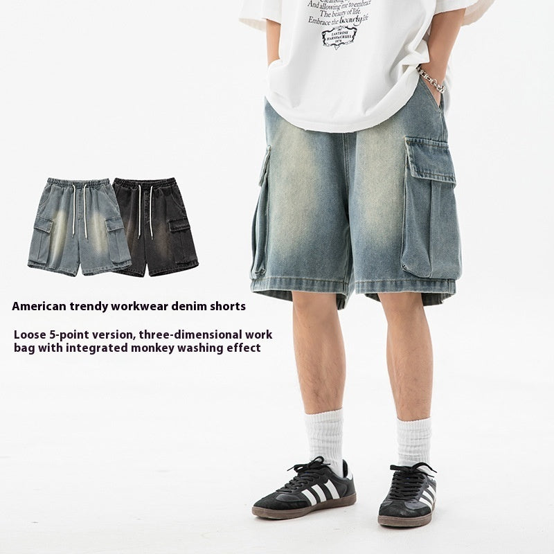 Summer New Loose Side Three-dimensional Large Pocket Leisure Fifth Pants