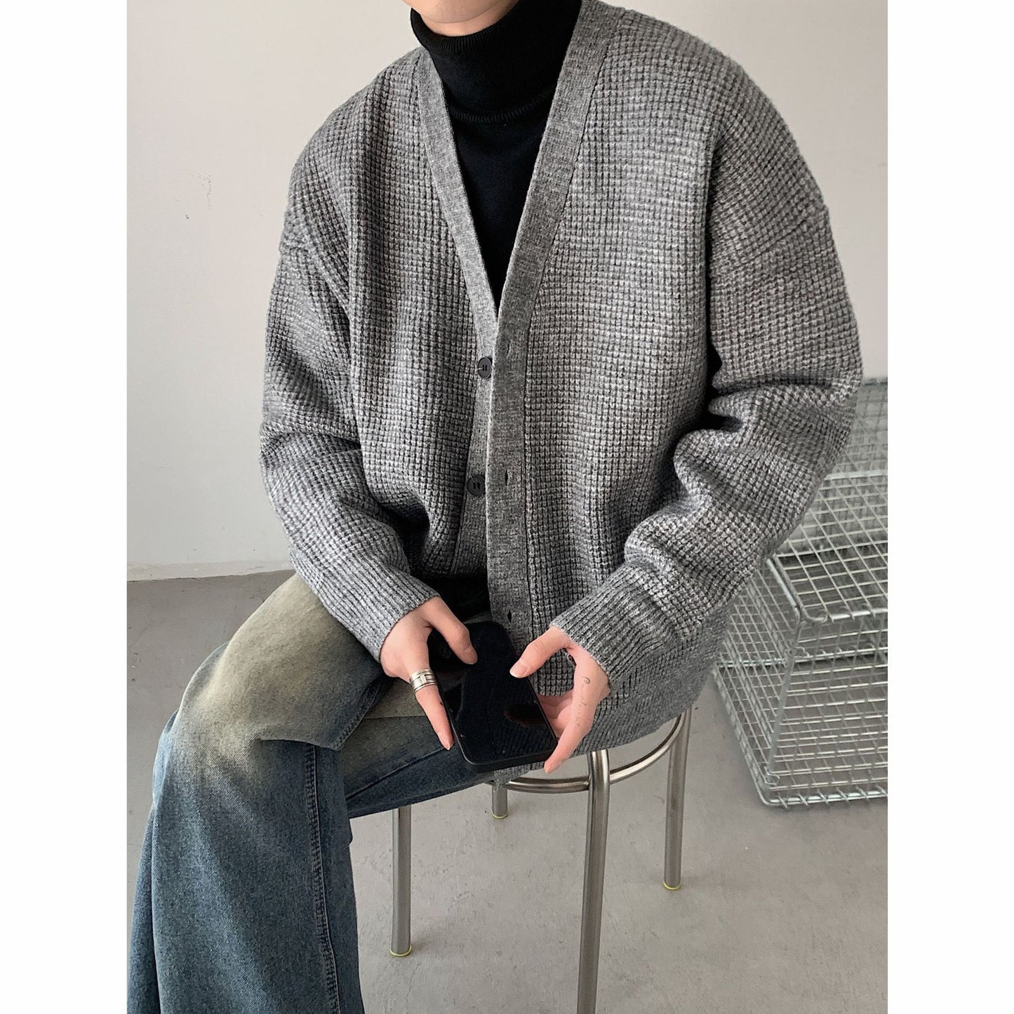 Men's Light Business Commute Solid Color Knitted Jacket