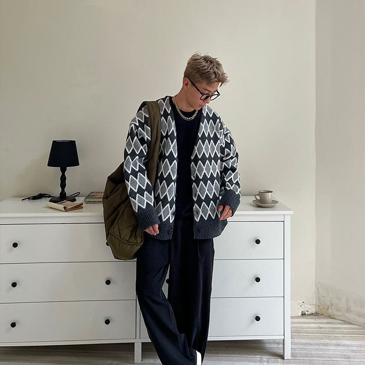 V-neck Sweater Cardigan Men's Coat Loose Sweater