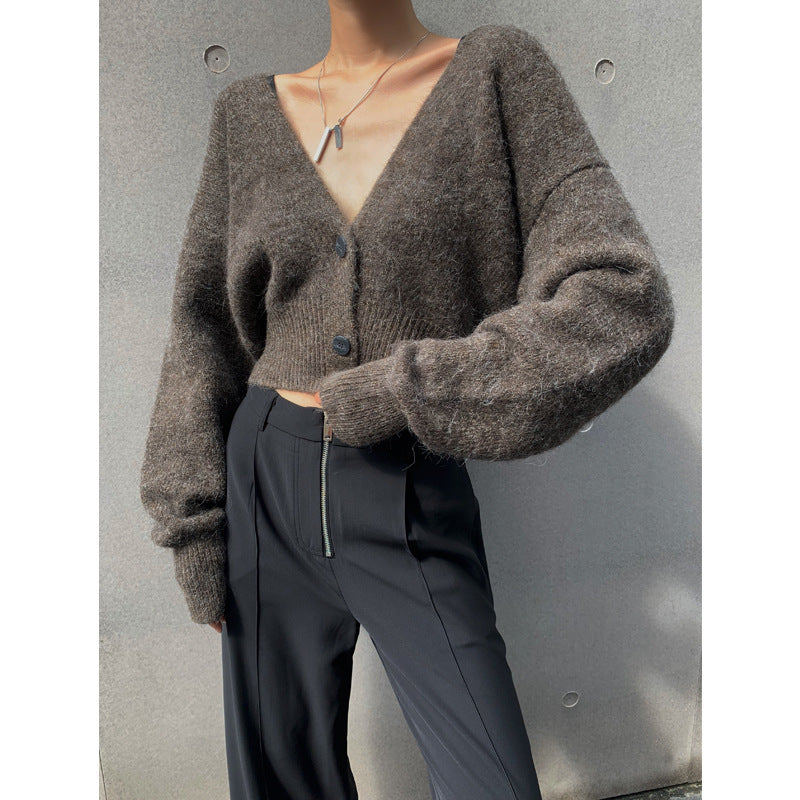 New Simple Temperament All-match Short Alpaca Knitted Sweater Coat
