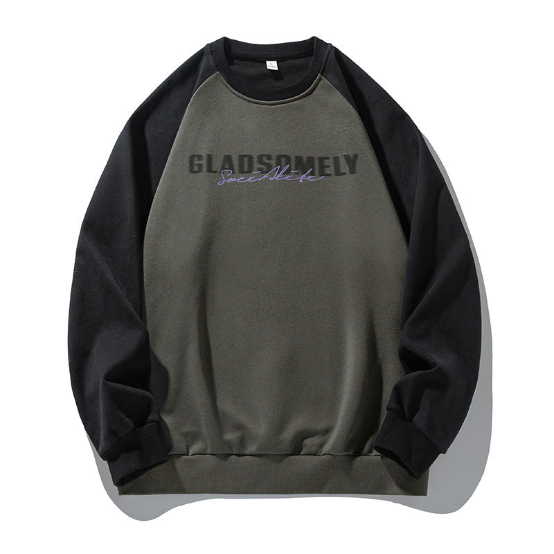 Color Contrast Patchwork Raglan Sleeve Round Neck Sweater Men's Autumn And Winter American Style