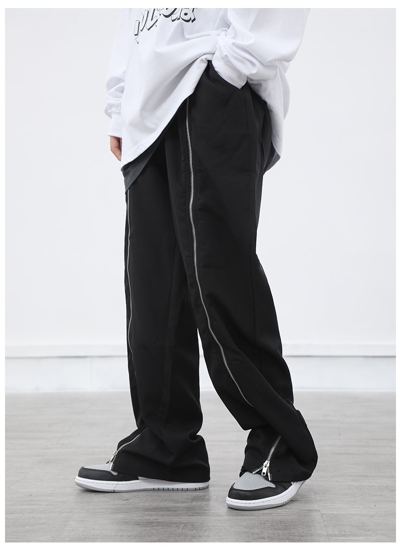 Dark zipper wide-leg pants