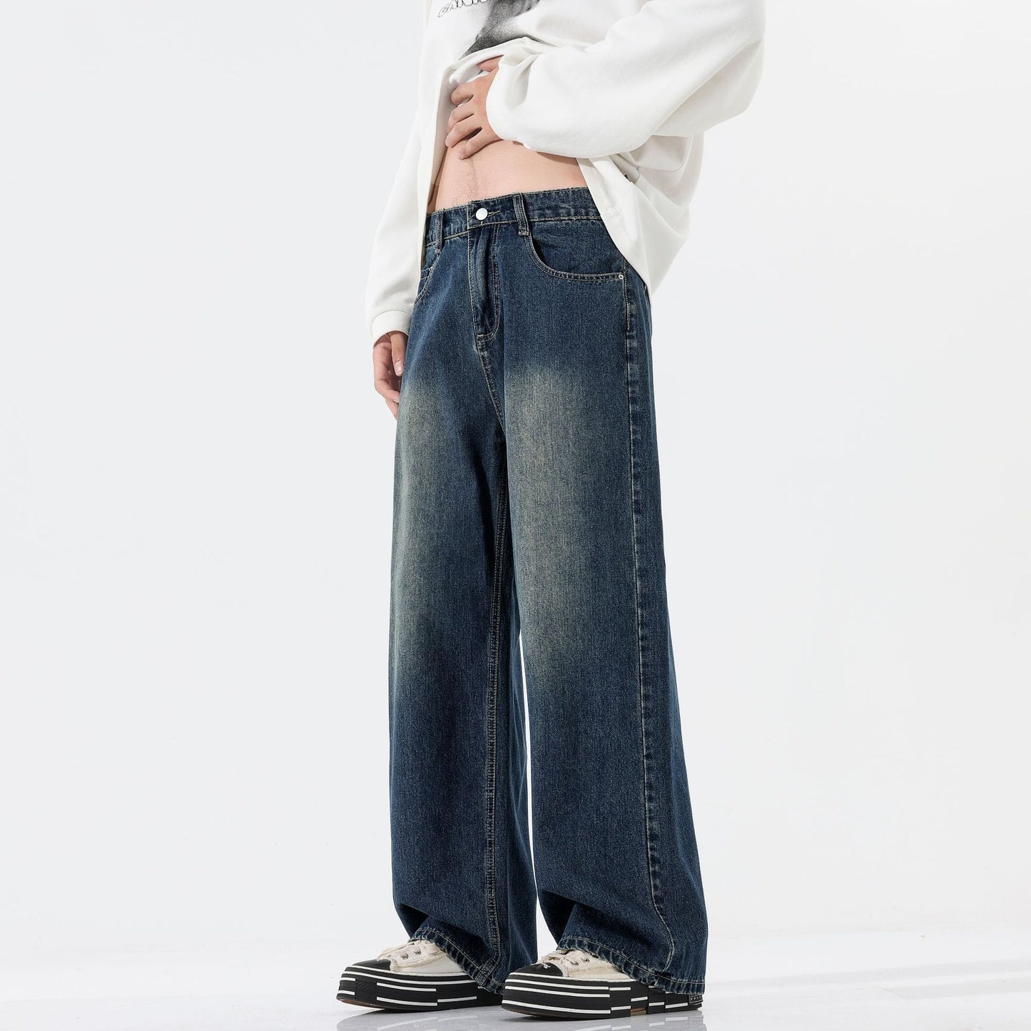 Trend Half Elastic Waist Jeans For Men