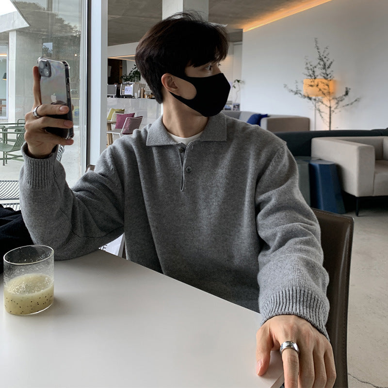 Men's Lapel Loose Korean Style Bottoming Sweater Top