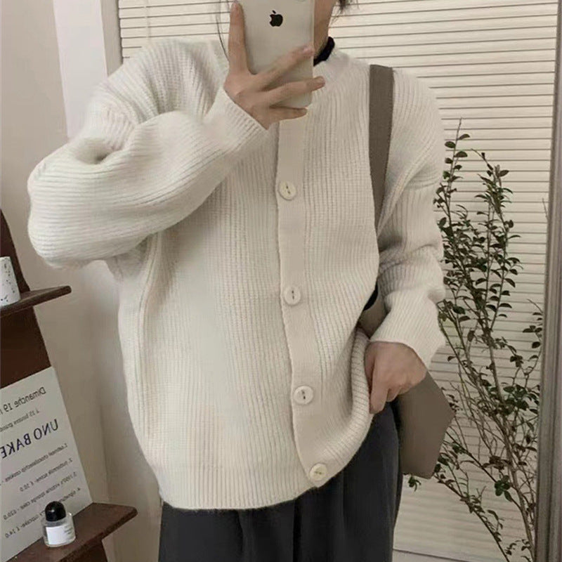 Korean Style Lazy Style Solid Color Single-breasted Knitted Cardigan