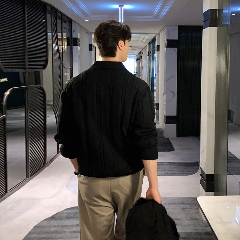 Winter Warm Lapel Sweater Men's Korean Style Handsome High Sense