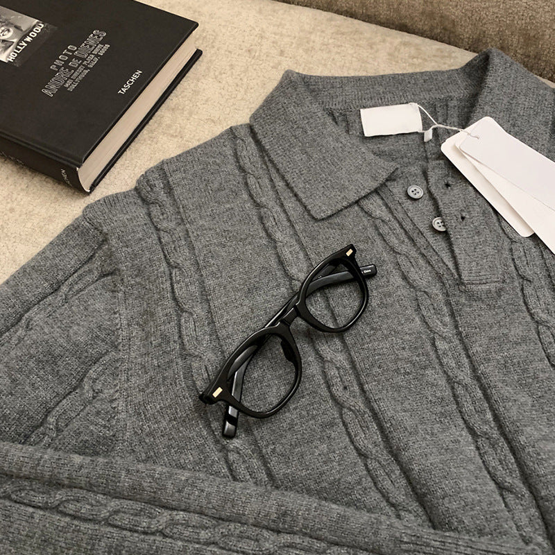 Winter Warm Lapel Sweater Men's Korean Style Handsome High Sense