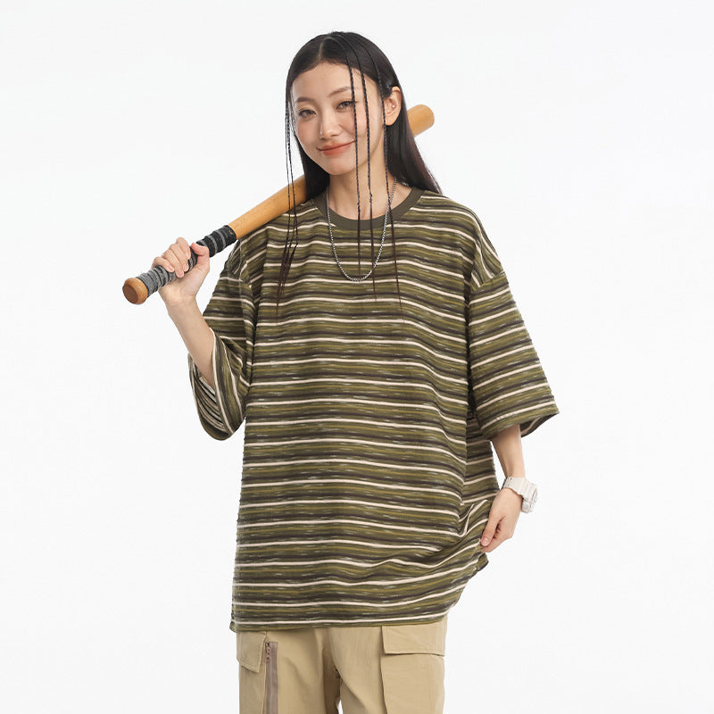 Fashion Vintage Stripe Short-sleeved Shirt