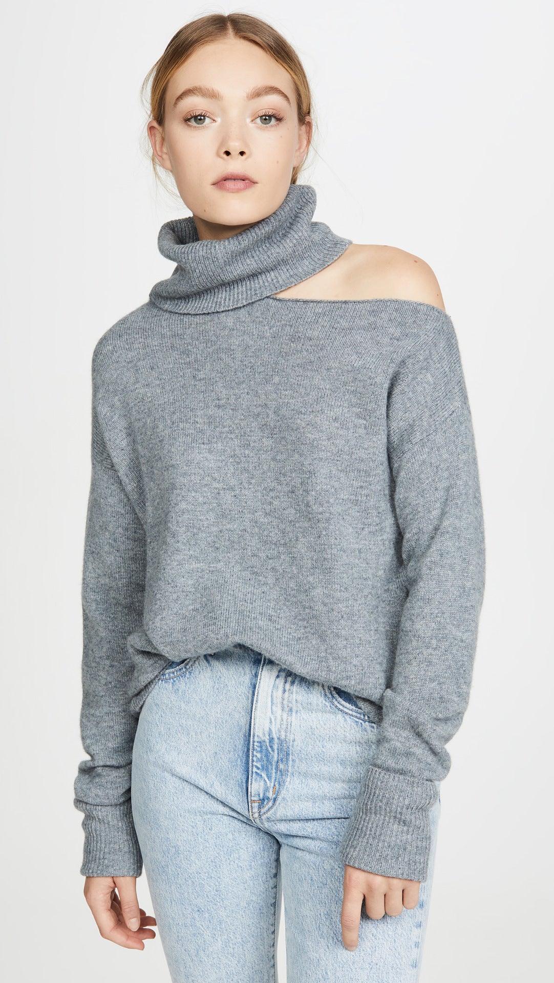 Solid Color Two Lapel Off-shoulder Sexy Women's Sweater