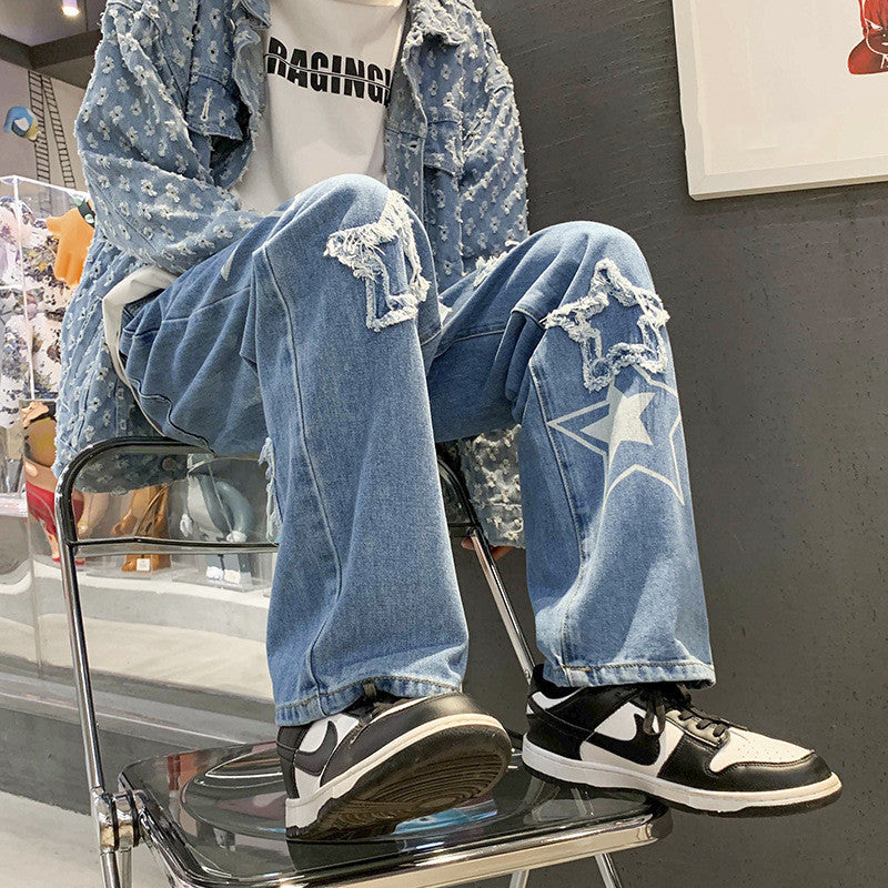 Embroidered Jeans Loose Five-pointed Star