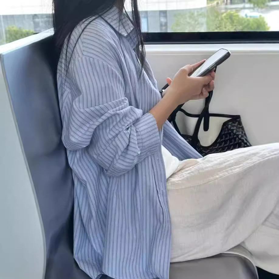 Loose And Idle Design Sense Niche Long Sleeve Striped Shirt