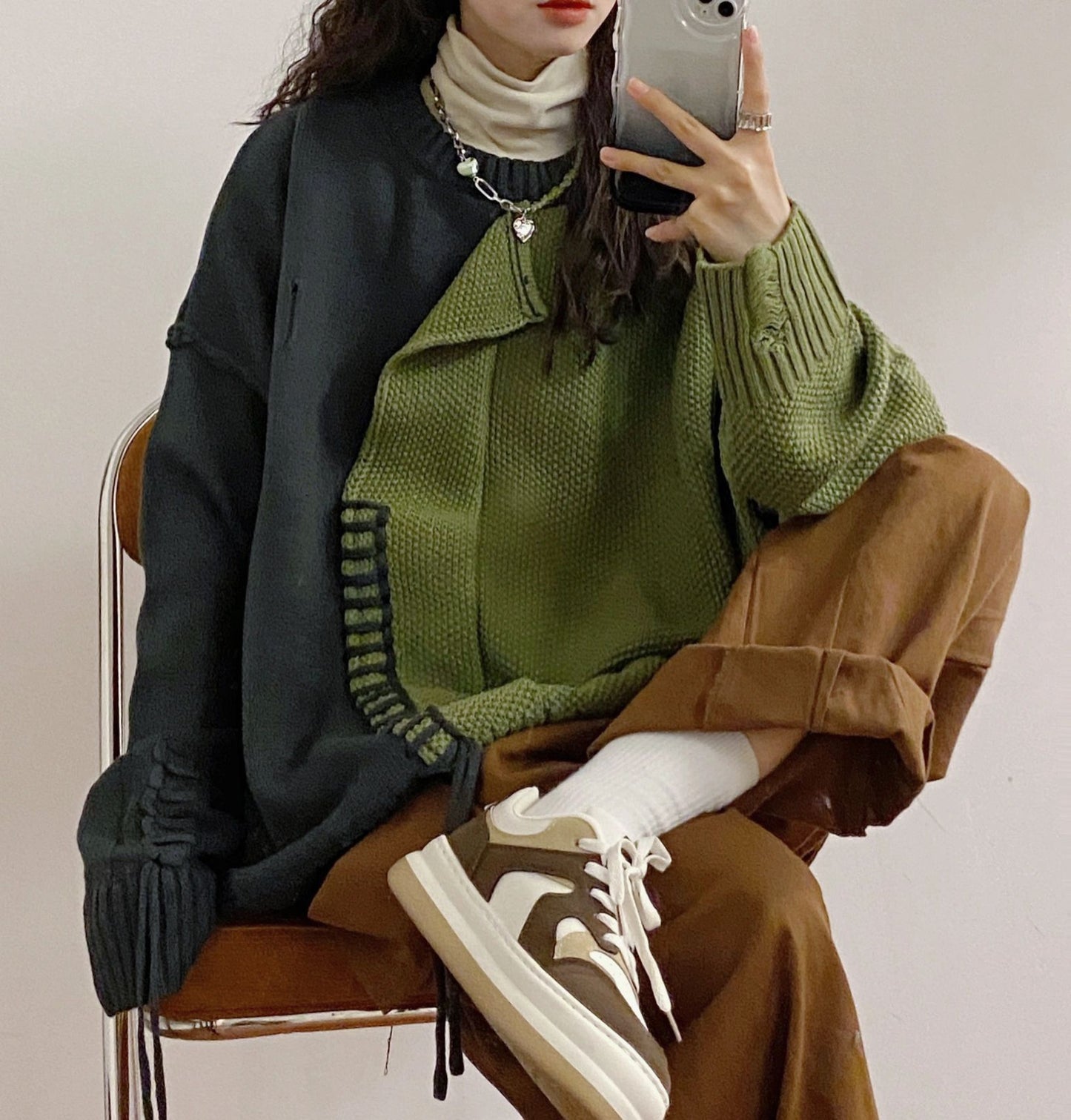 Style Top Knitted Coat Stitching Fashion