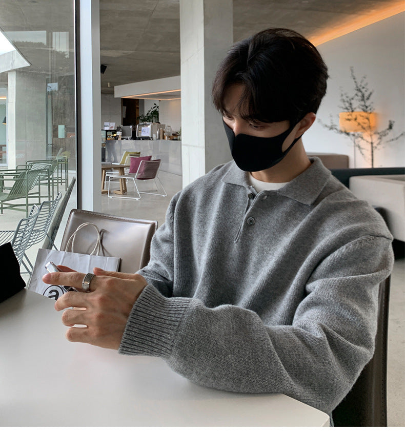 Men's Lapel Loose Korean Style Bottoming Sweater Top