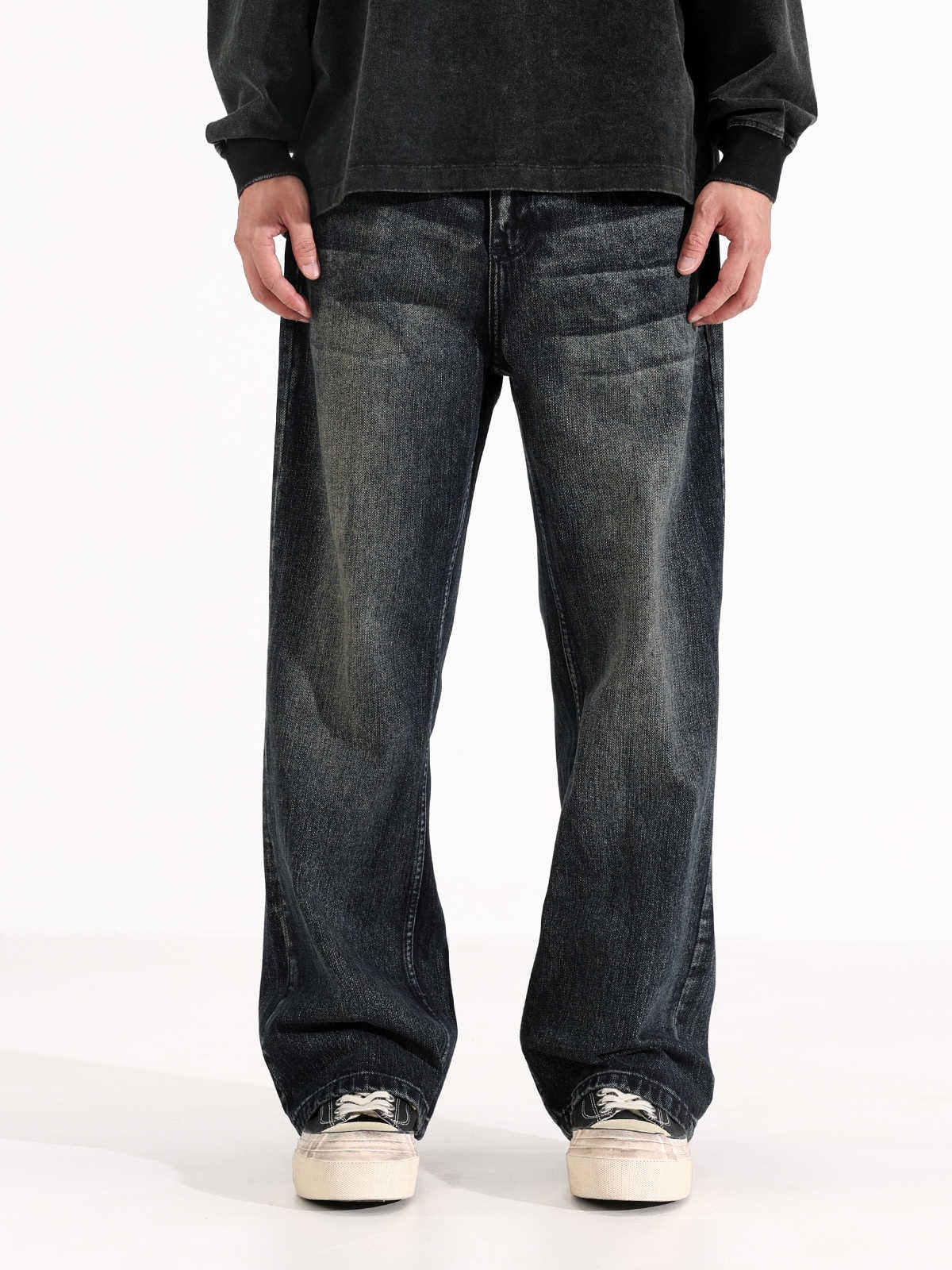 Retro Straight Jeans Men's American Loose-fitting Wide-leg Trousers