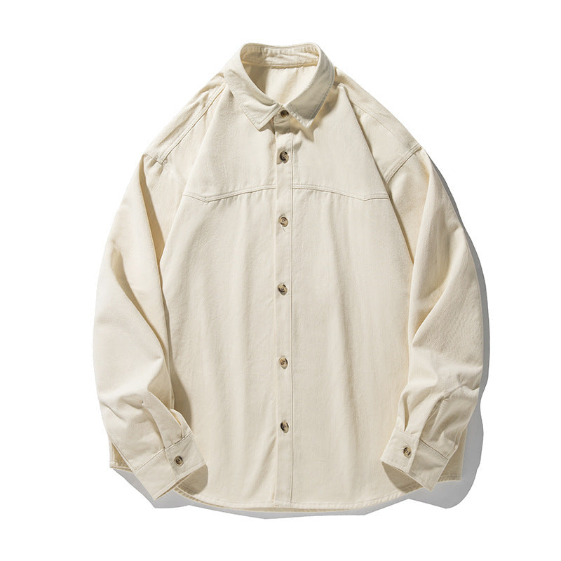 Textured Stone Washed Cotton Long-sleeved Shirt Autumn Retro Split Stitching Design