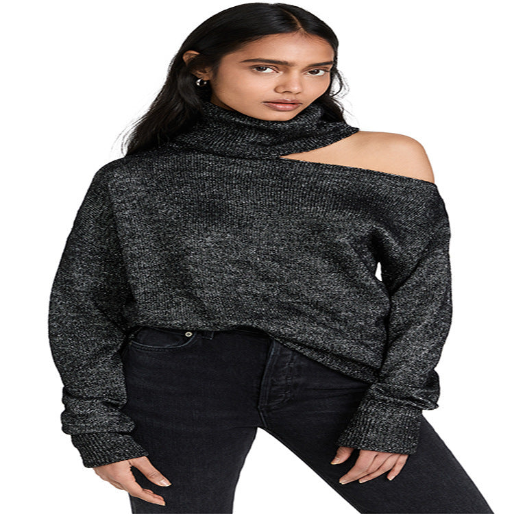 Solid Color Two Lapel Off-shoulder Sexy Women's Sweater