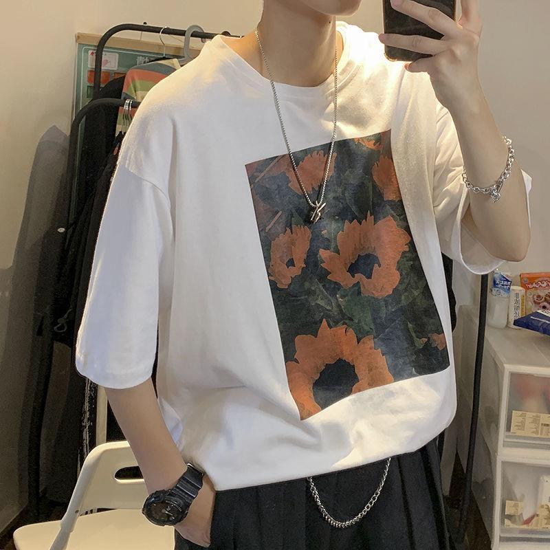 Men's Summer Loose Sunflower Printed Short-sleeved T-shirt