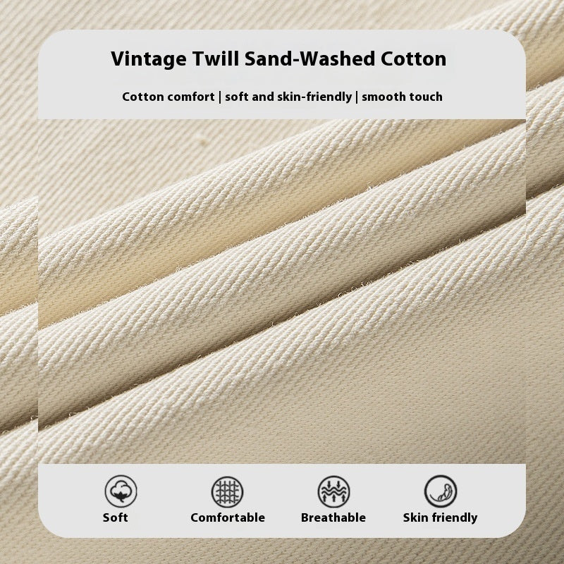 Textured Stone Washed Cotton Long-sleeved Shirt Autumn Retro Split Stitching Design