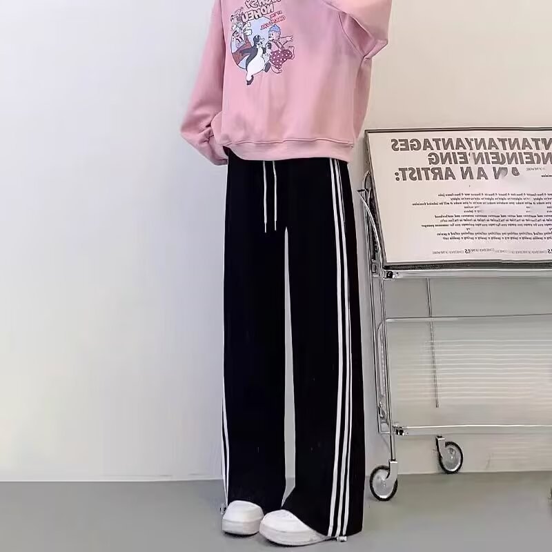 Side Striped Contrast Color Sports Casual Pants Men's Drawstring Elastic Waist