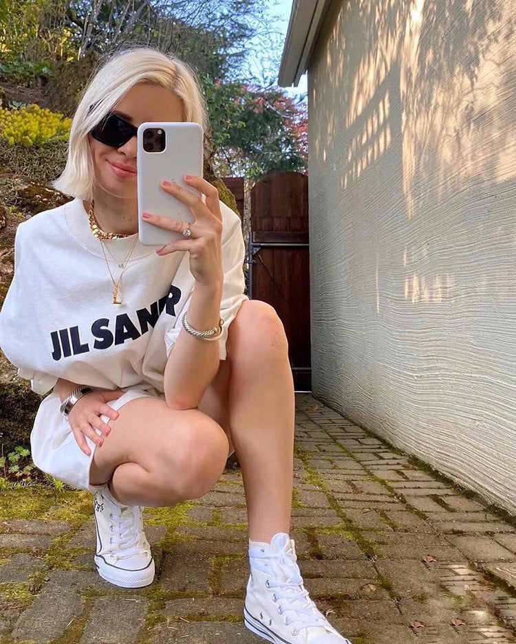 Minimalist Print Letter Short Sleeves