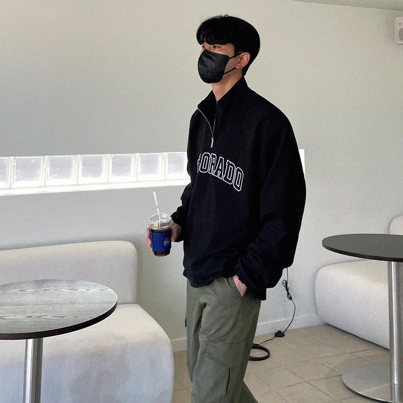 Men's Half Letter Print Coat Turtleneck Sweater Loose Bottoming Shirt