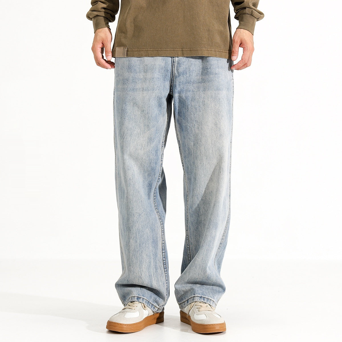 Men's Washed Distressed Straight Loose Straight Jeans