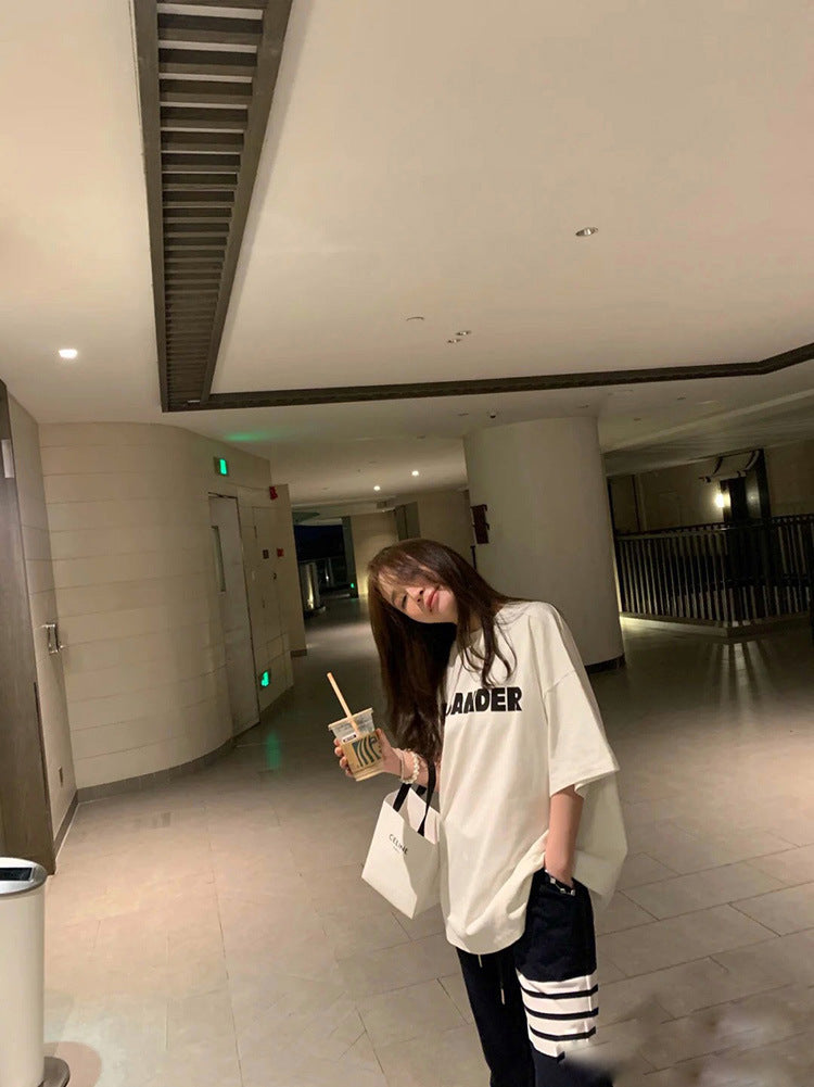 Minimalist Print Letter Short Sleeves