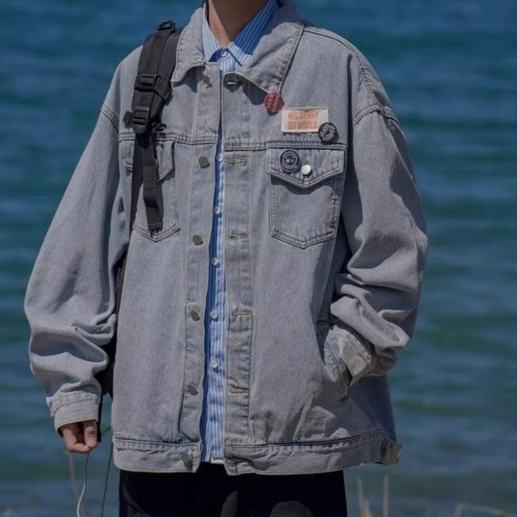 Hooded Stitching Neutral Hong Kong Style Plus Size Denim Coat