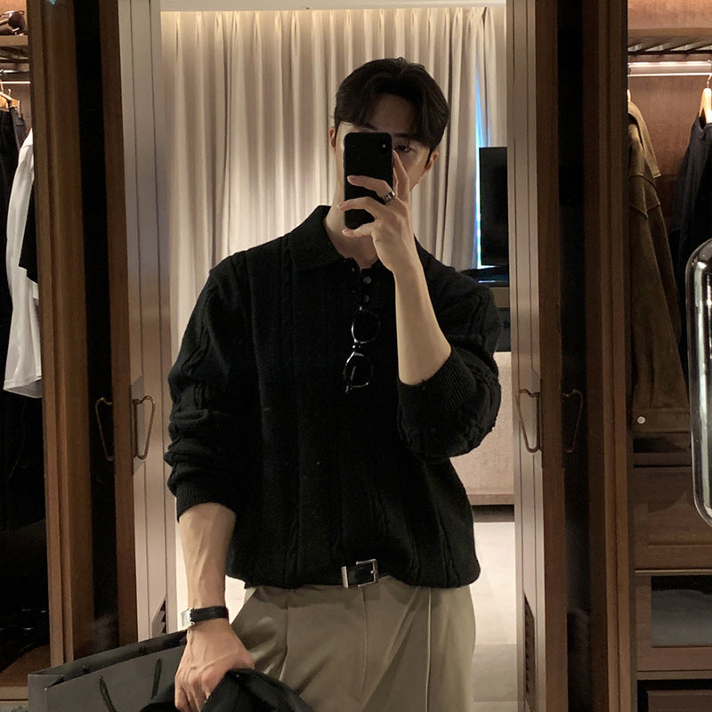 Winter Warm Lapel Sweater Men's Korean Style Handsome High Sense