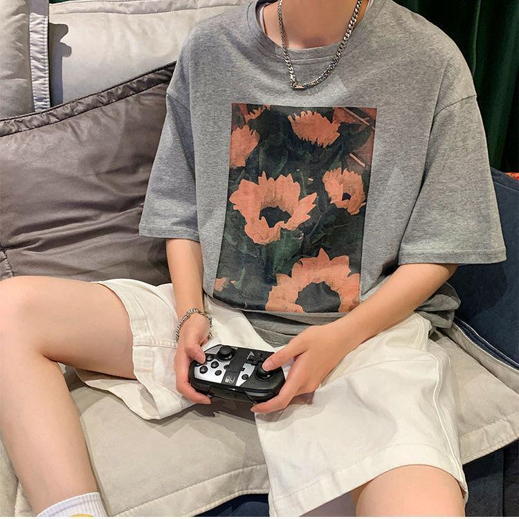 Men's Summer Loose Sunflower Printed Short-sleeved T-shirt