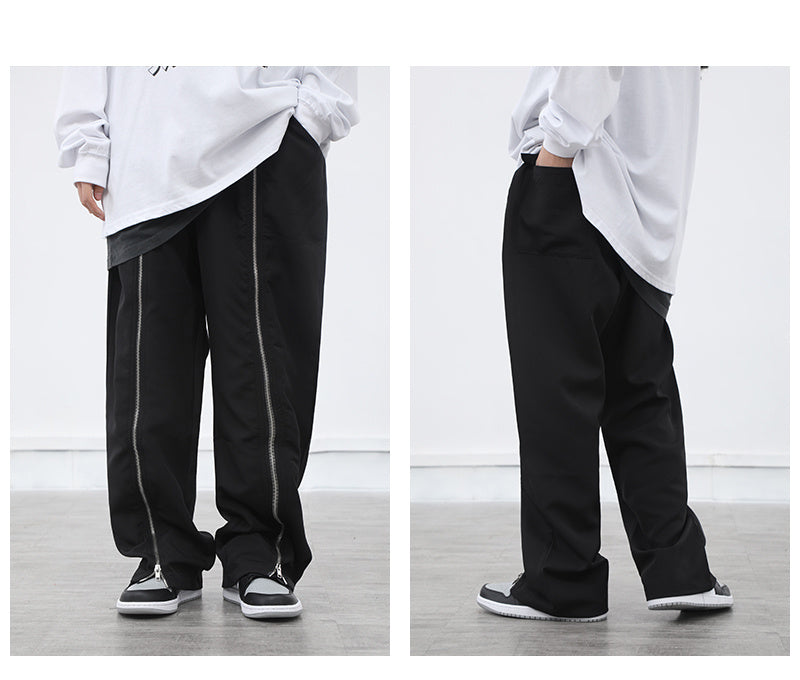 Dark zipper wide-leg pants