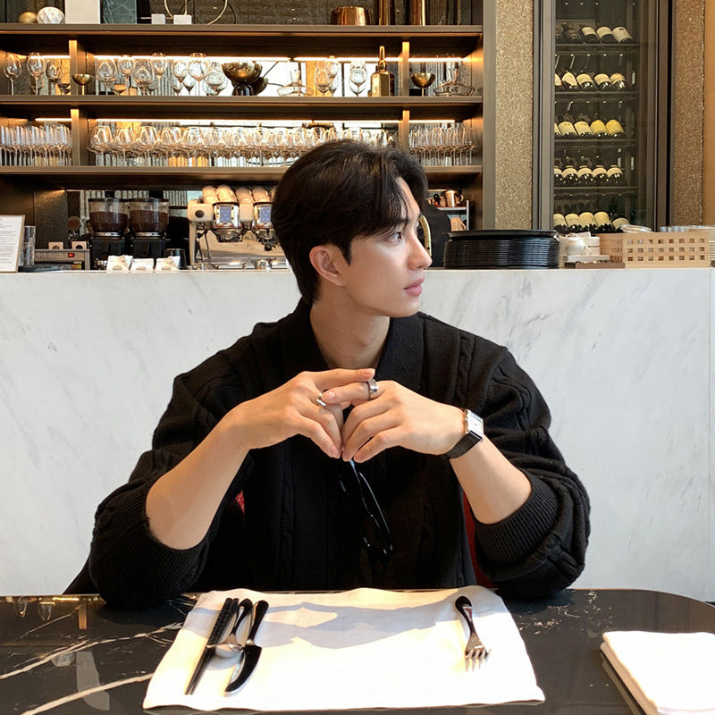 Winter Warm Lapel Sweater Men's Korean Style Handsome High Sense