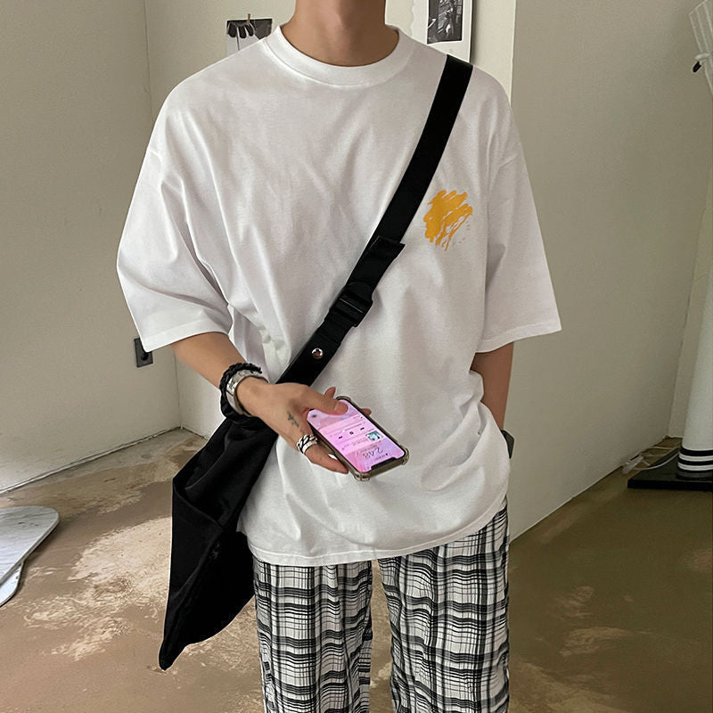 Men's Smiling Face Graffiti Printing Loose-fitting Pure Cotton T-shirt