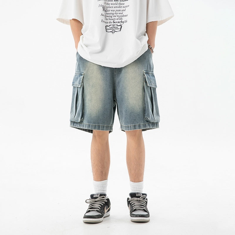 Summer New Loose Side Three-dimensional Large Pocket Leisure Fifth Pants