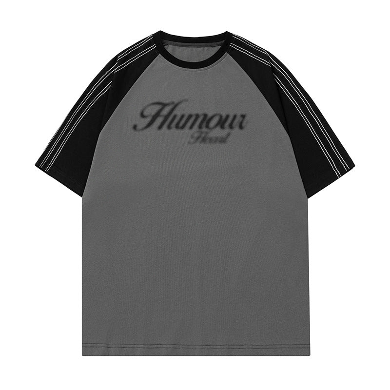 Retro Contrast Color Bright Line Raglan Sleeve Short Sleeve T-shirt Men's Summer New