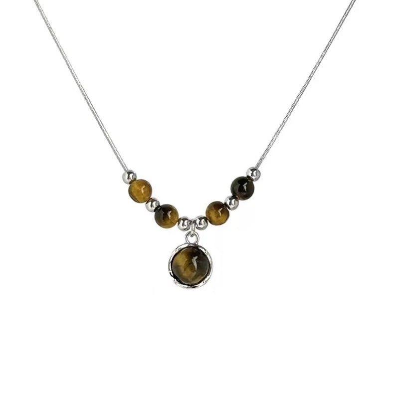 Women's Chinese Retro Leather Tiger Eye Necklace