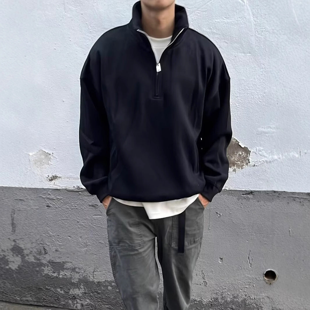 Half Zipped Stand Collar Sweater Men's Fashion Brand Loose