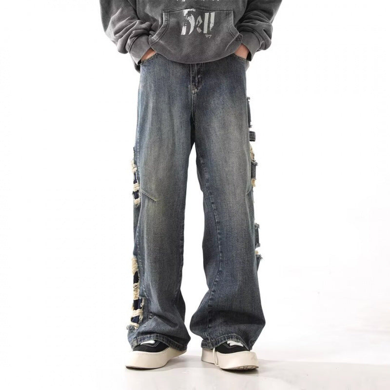 Washed Make Old Ripped Jeans Men's Straight Loose