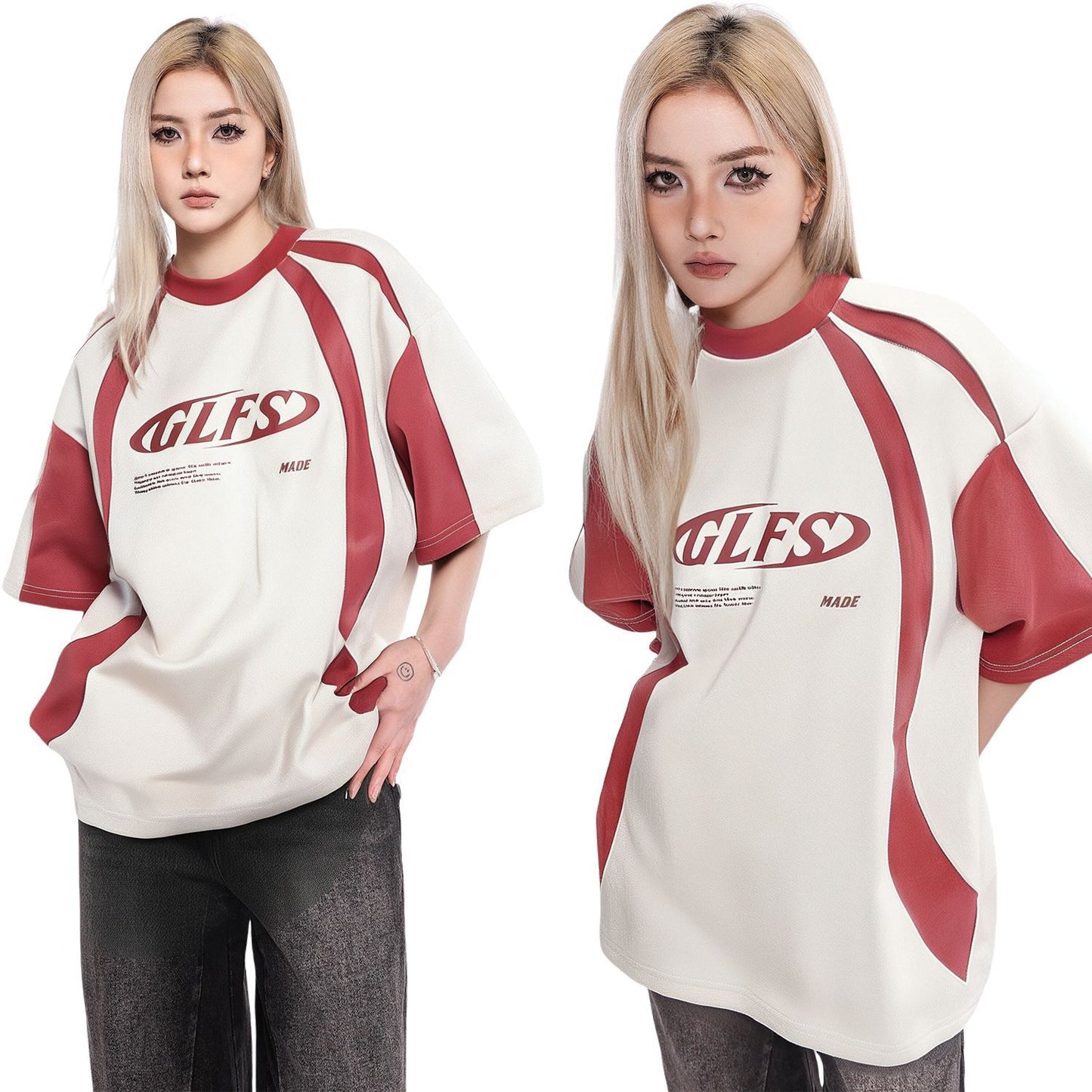 Summer Letters High-grade Design Men's Loose Deconstructed Suede Short-sleeved T-shirt