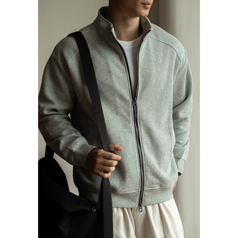 Maillard Double Zipper Raglan Sleeve Long Sleeve Coat For Men