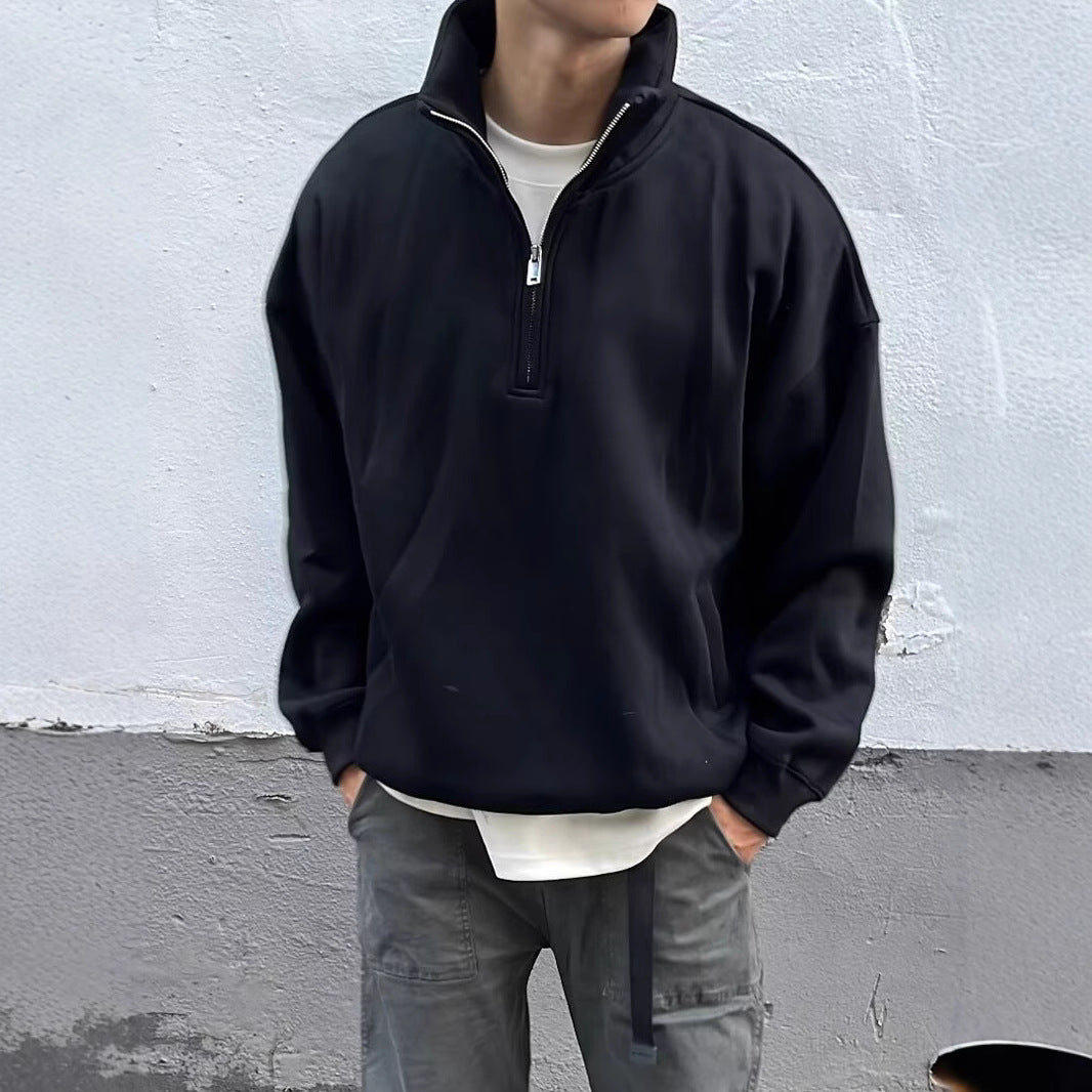 Half Zipped Stand Collar Sweater Men's Fashion Brand Loose