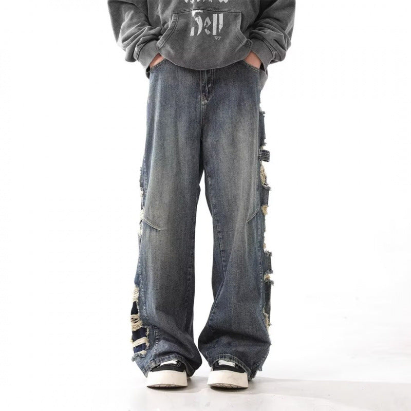 Washed Make Old Ripped Jeans Men's Straight Loose