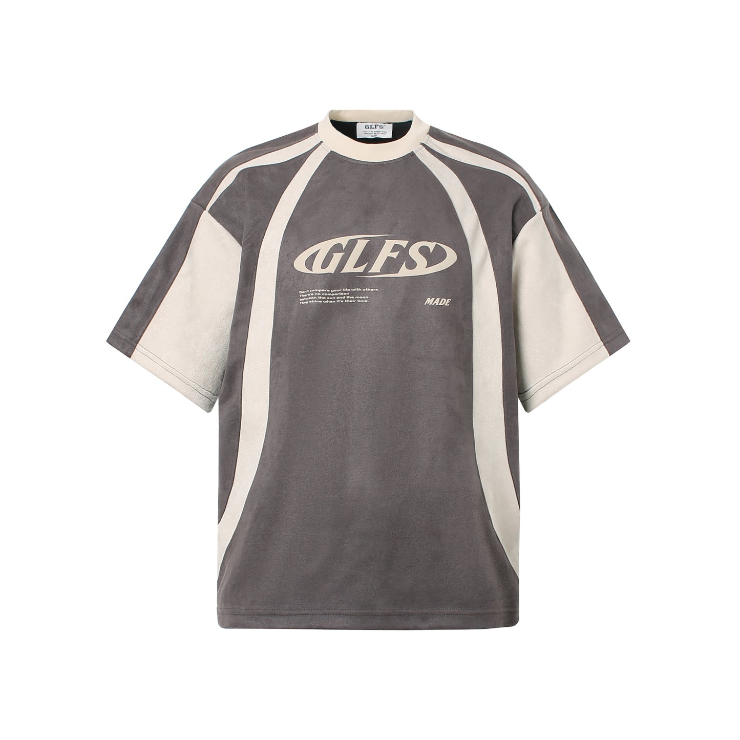 Summer Letters High-grade Design Men's Loose Deconstructed Suede Short-sleeved T-shirt