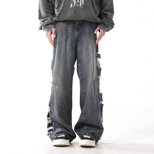 Washed Make Old Ripped Jeans Men's Straight Loose